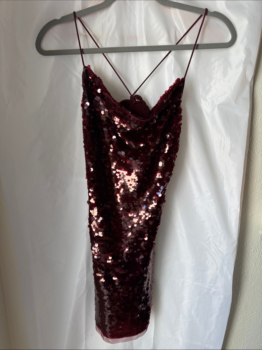 Women's Burgundy Sequin Slip Dress - Brand Unspecified